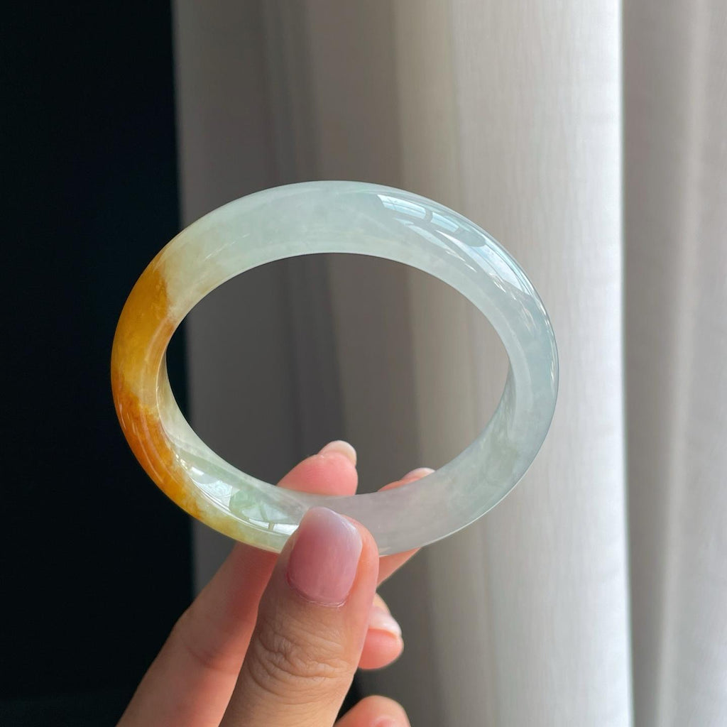 冰种黄翡翡翠平安镯（58mm）（yc380333）