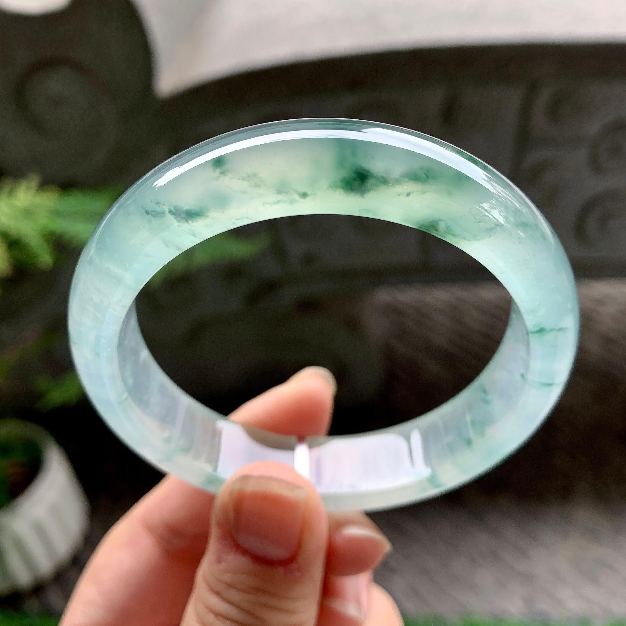 冰种飘花小宽版轮胎手镯（58mm）（yc253748）