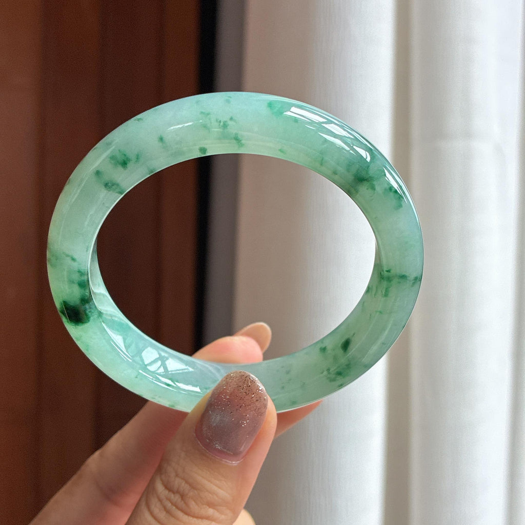 糯冰飘花平安镯 55圈天然缅甸A货翡翠（yc440821）