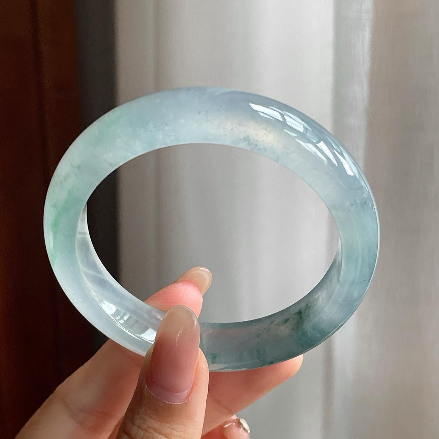 冰玻种飘花翡翠平安镯（54mm）（yc196019）