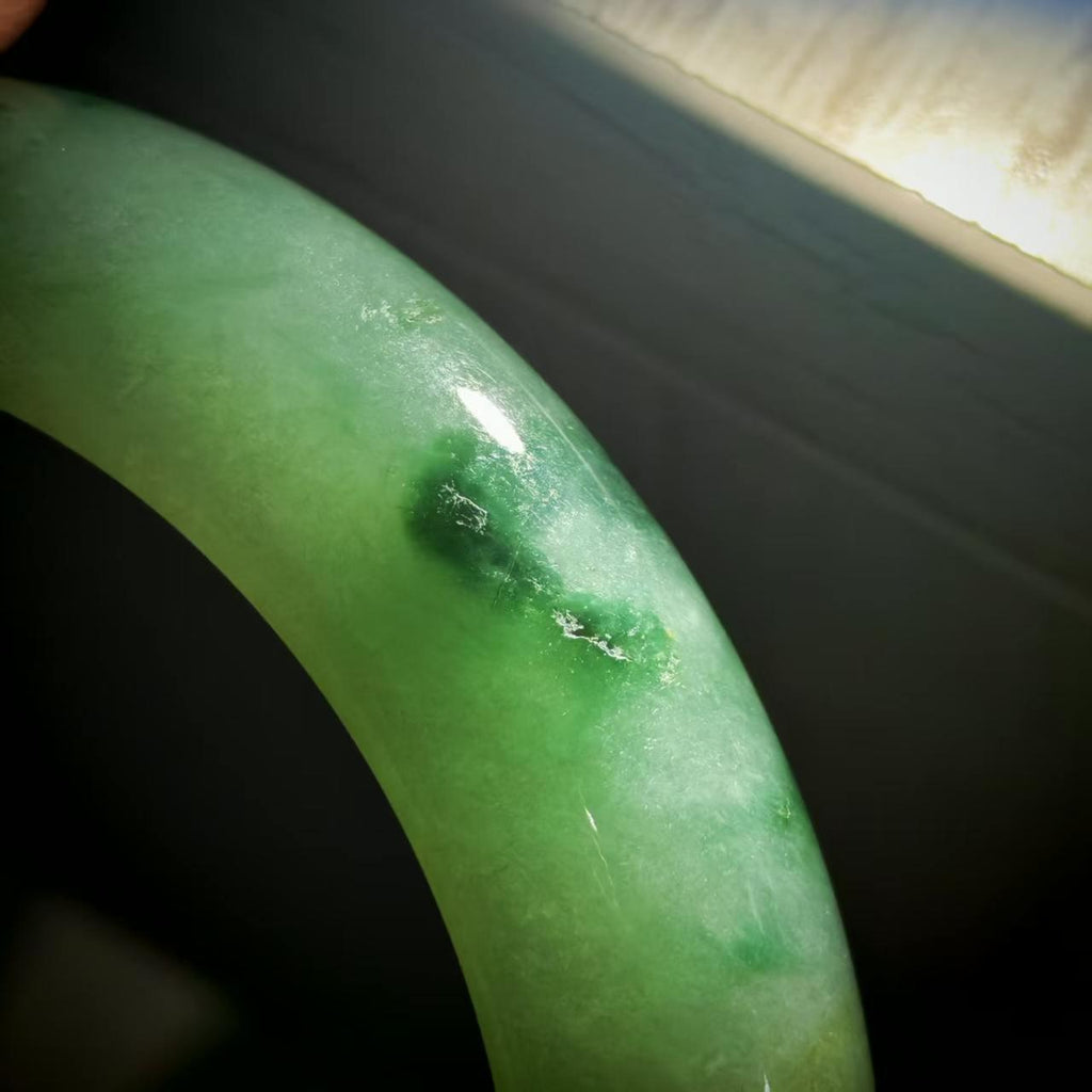 特色 糯冰飘花带黄翡正圈平安镯 54圈 天然缅甸A货翡翠（yc467565）
