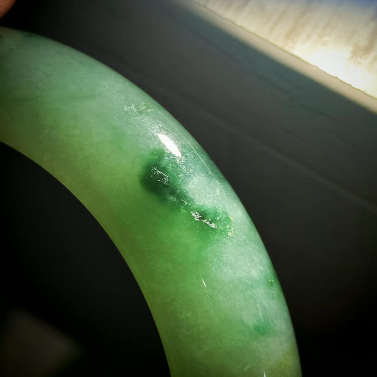 特色 糯冰飘花带黄翡正圈平安镯 54圈 天然缅甸A货翡翠（yc467565）