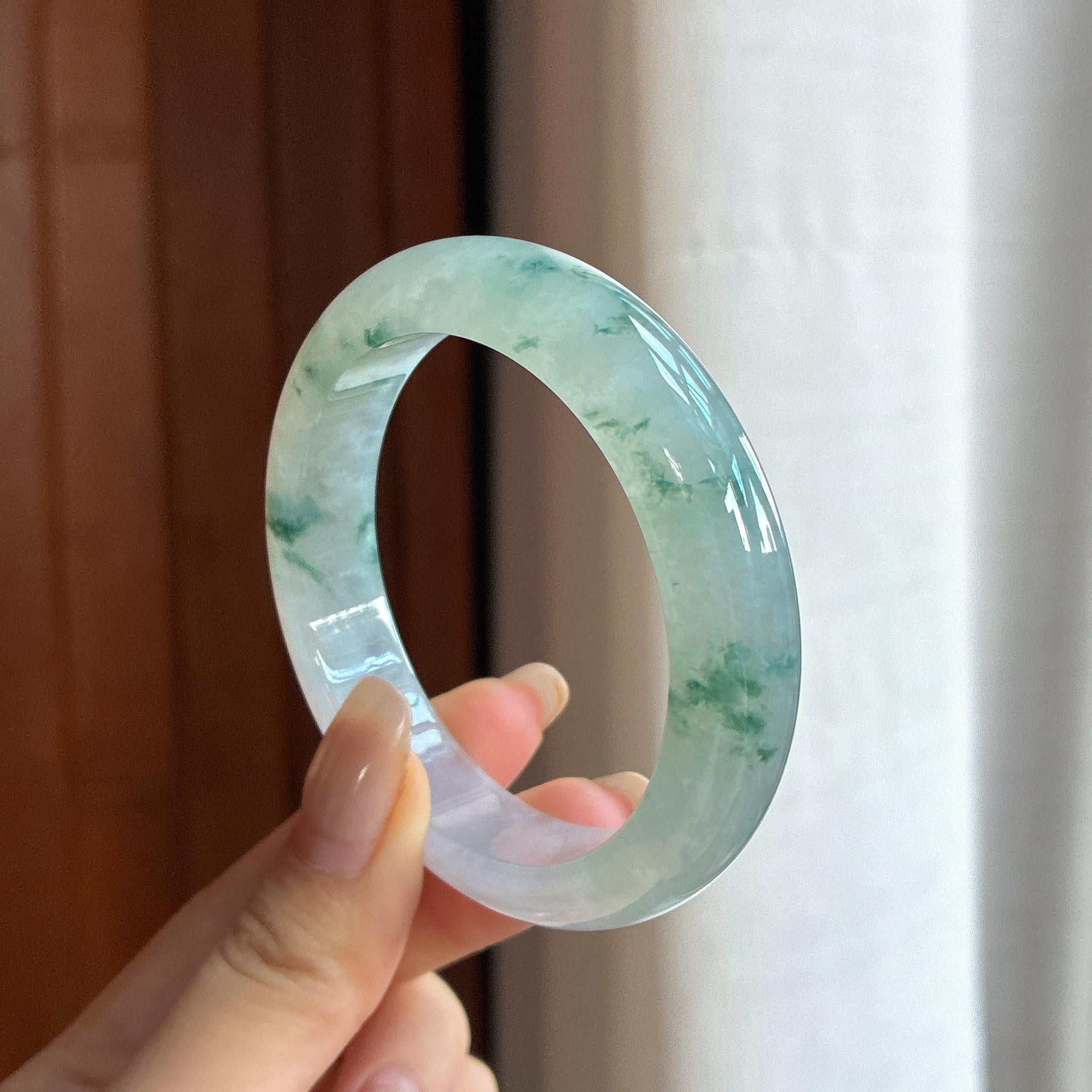 糯冰飘花正圈平安镯 53圈 天然缅甸A货翡翠（yc455490）