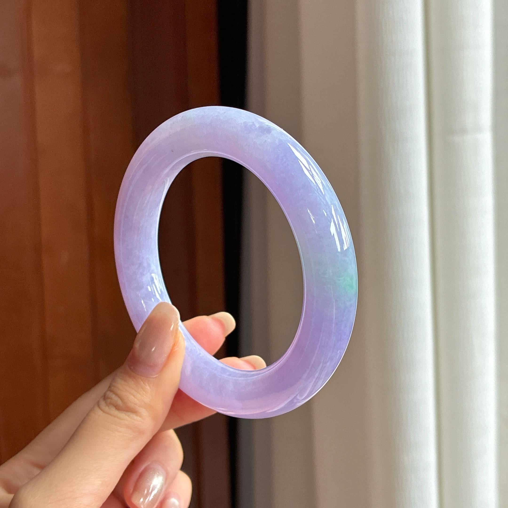 Vòng tay ngọc phỉ thúy tròn màu tím hoa cà băng mịn, size 56, ngọc phỉ thúy tự nhiên loại A Myanmar (yc451487)