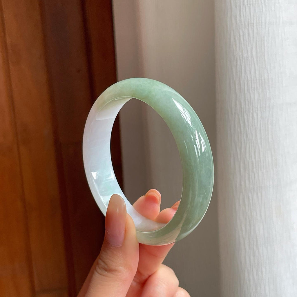 糯冰半山半水宽版翡翠平安镯（57.2mm)（yc370290）