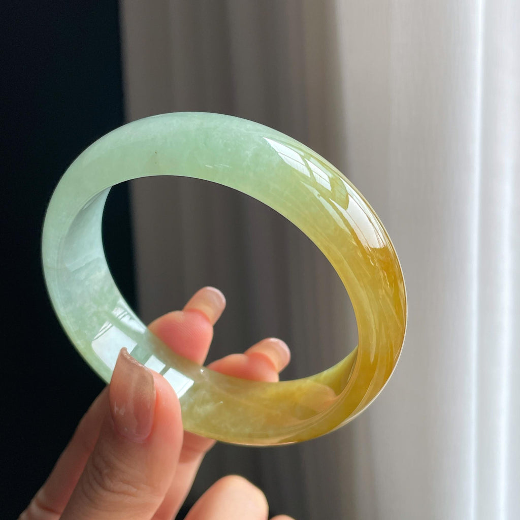 冰种黄翡宽版翡翠平安镯（62.5mm）（yc373556）