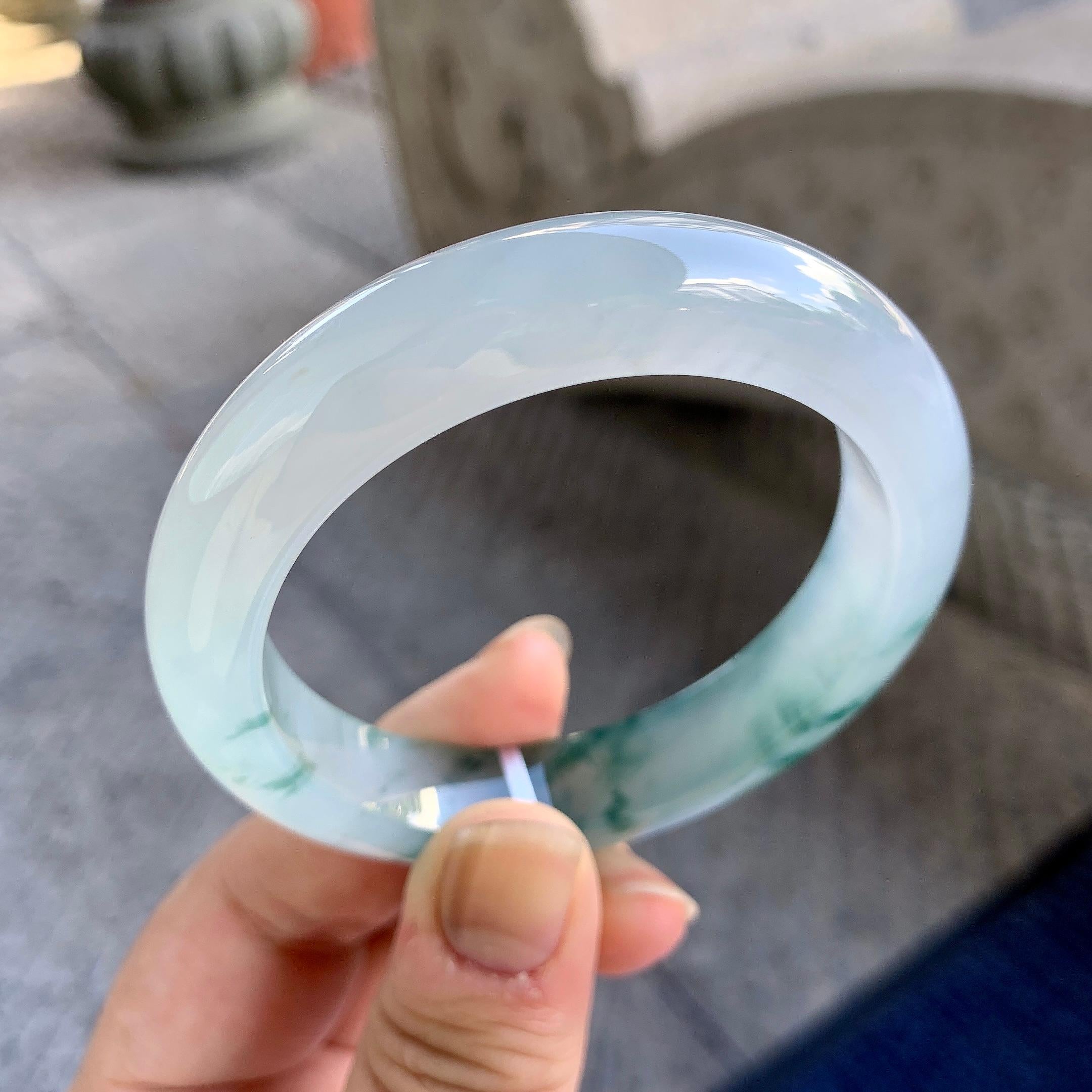 糯冰种飘花平安镯（53.6mm）（yc223265）