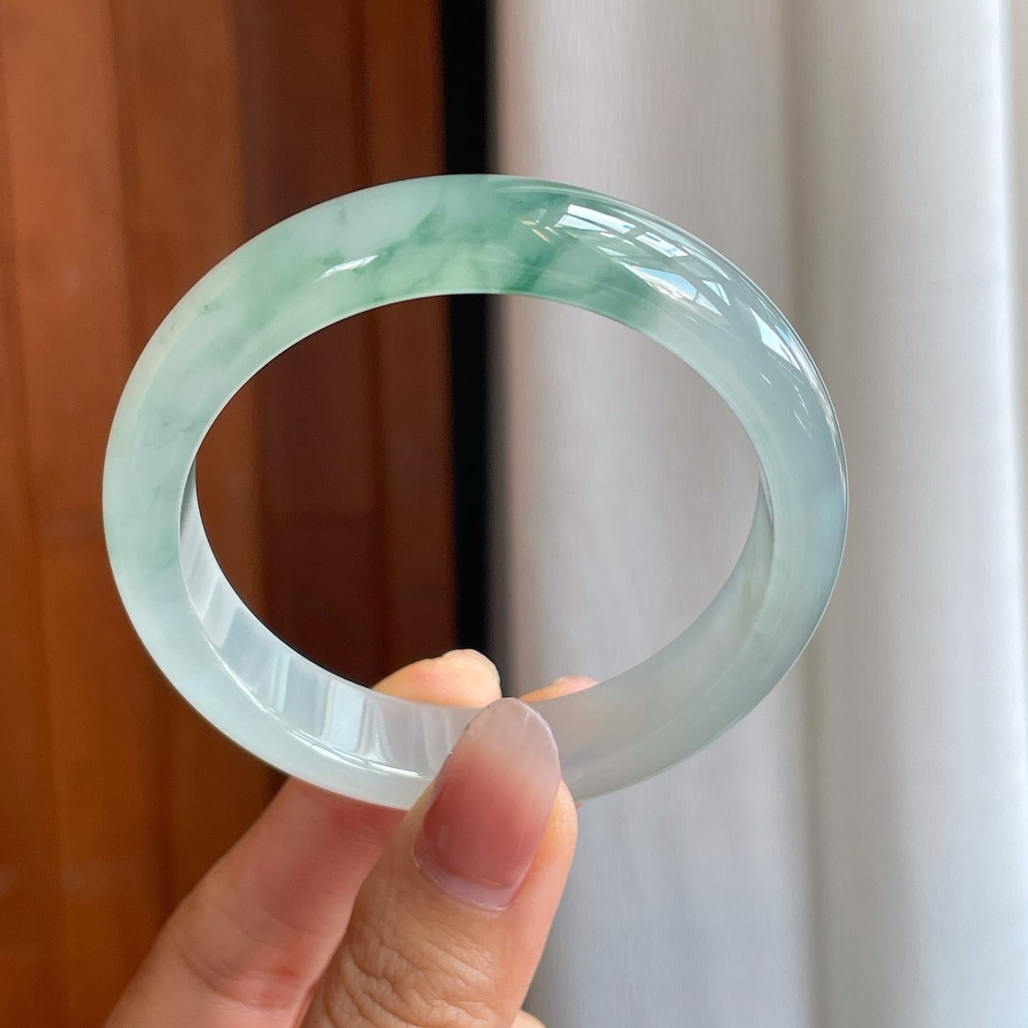 冰种飘花翡翠平安镯（56mm）（yc312874）