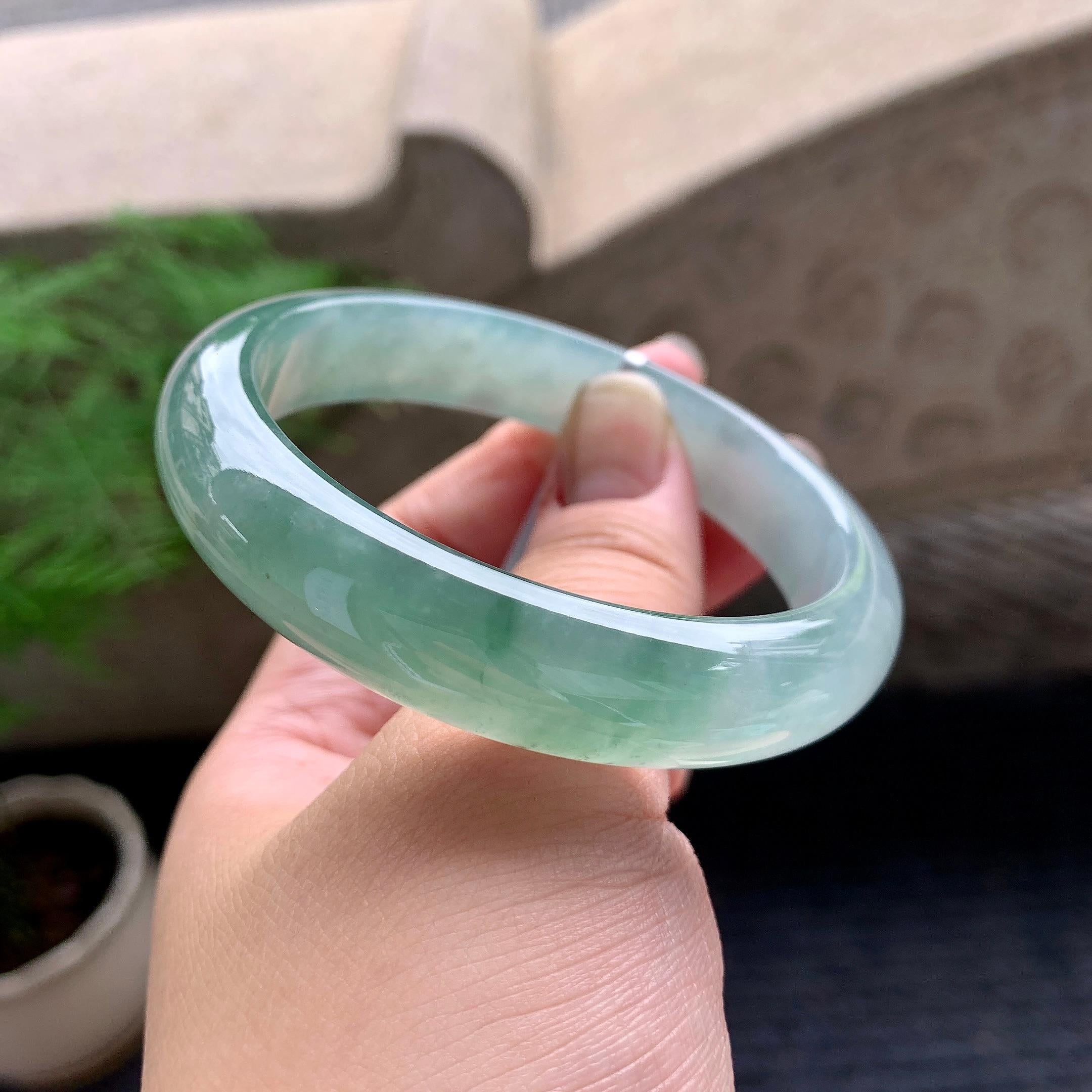 糯冰种飘花平安镯（57.2mm）（yc196519）