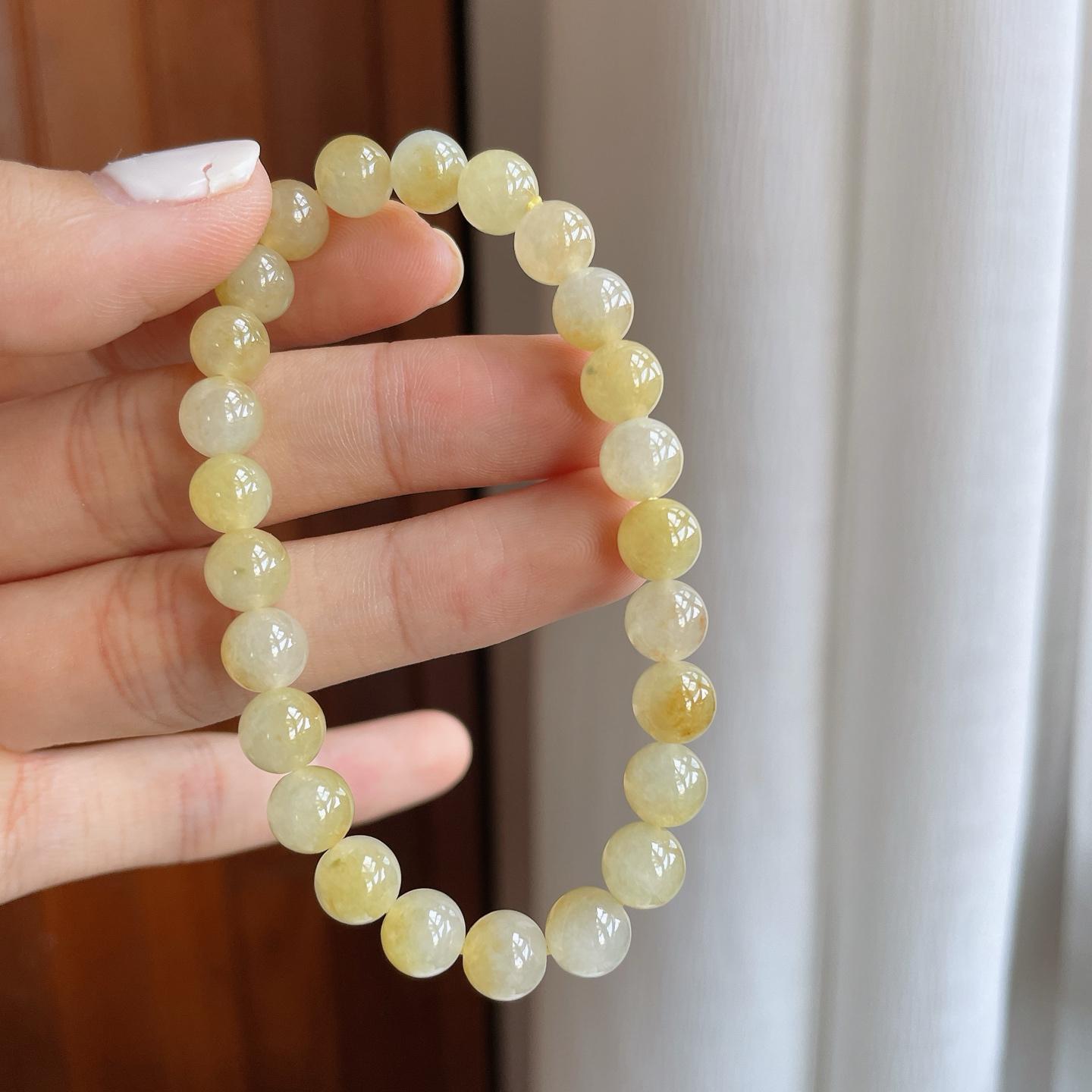 糯冰黄翡翡翠珠串手串（yc257269）