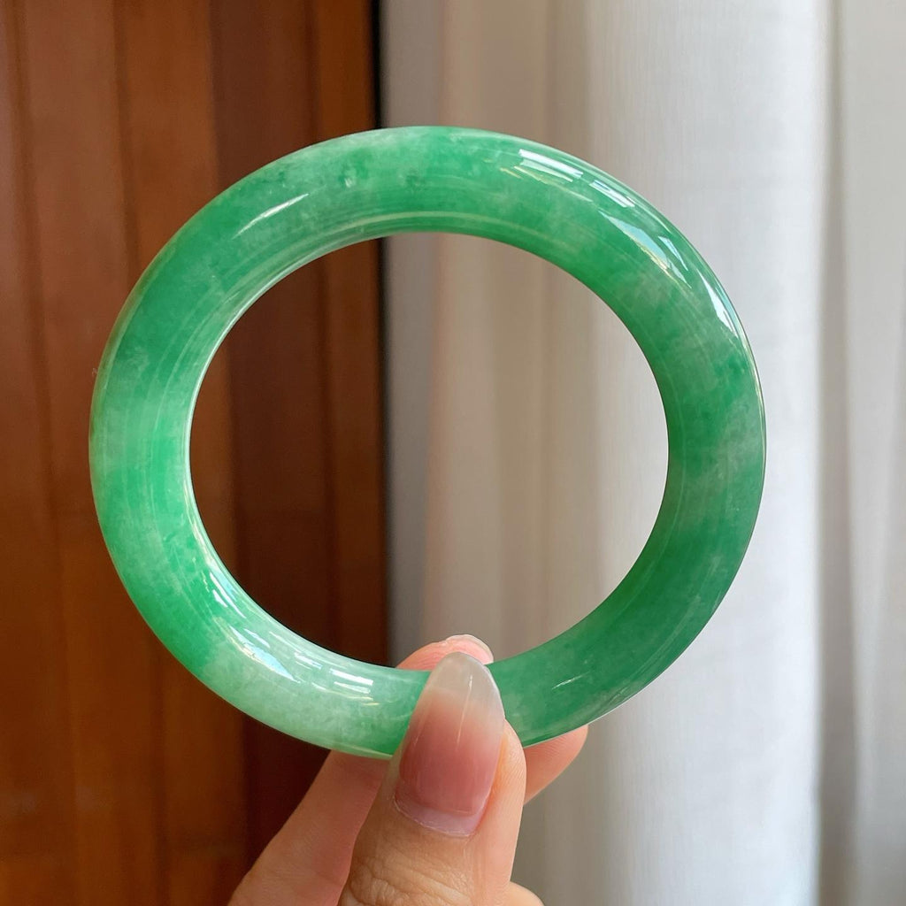 糯冰满绿翡翠圆条手镯（58mm）（yc312275）