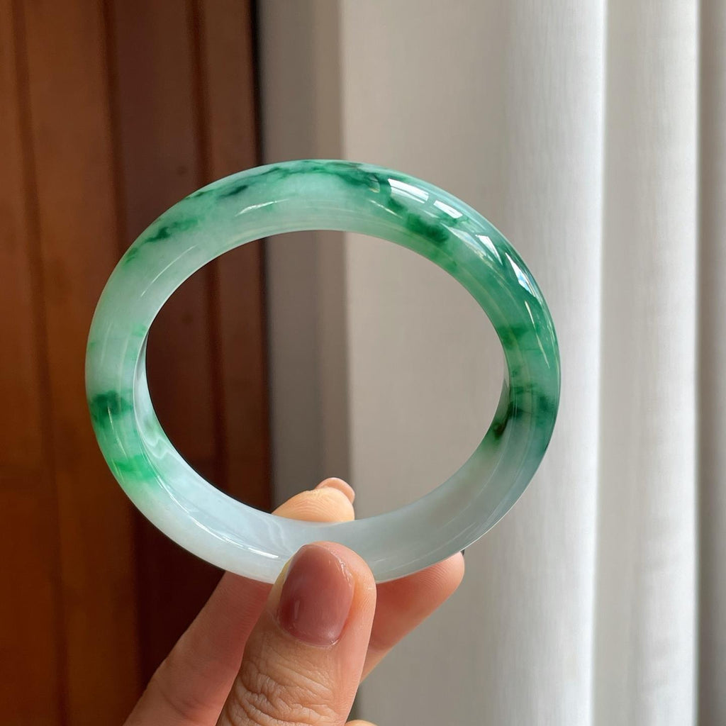 糯冰带色特色翡翠平安镯（58.5mm）（yc277387）