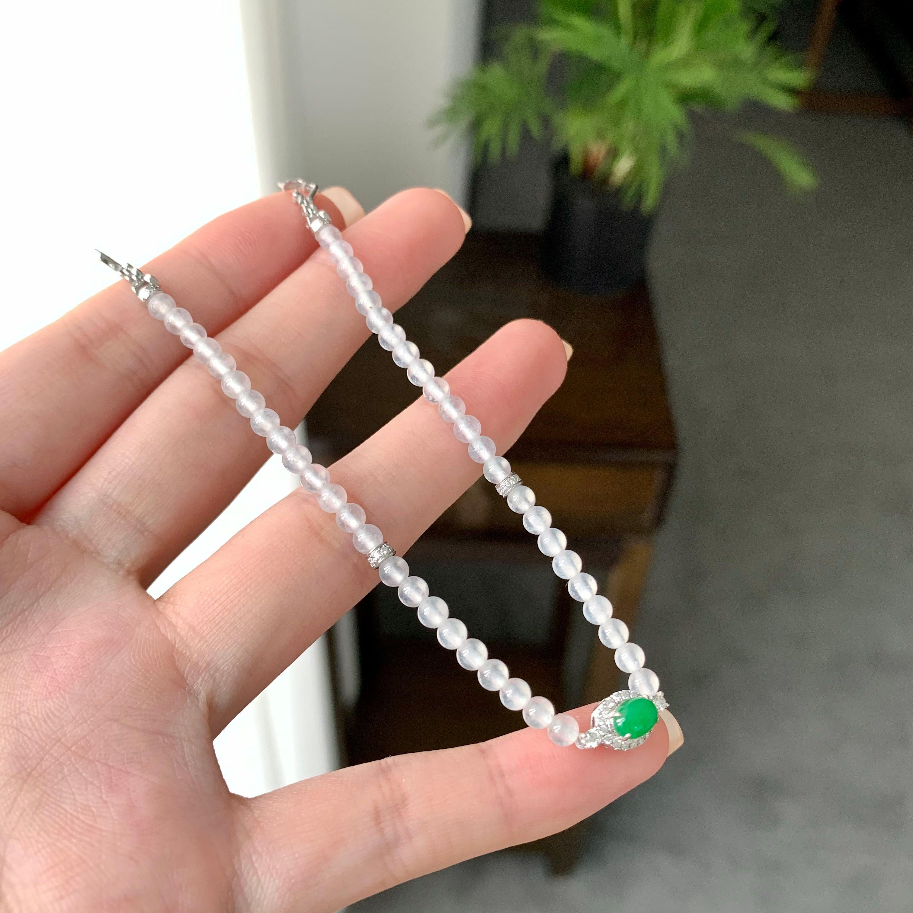 18k金钻镶细糯种满绿蛋面手链（yc180789）