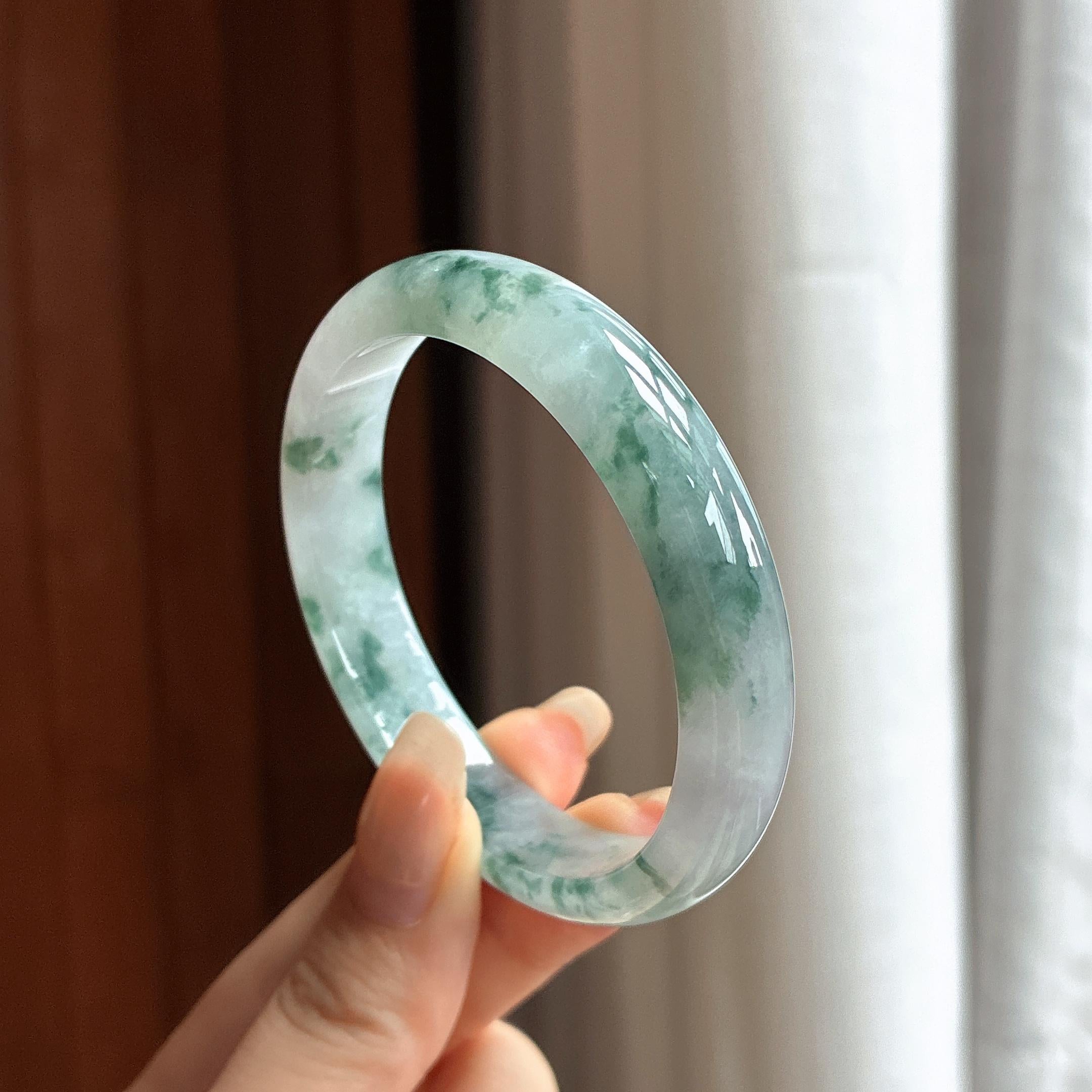 细糯种飘花正圈平安镯 53圈 天然缅甸A货翡翠（yc463187）