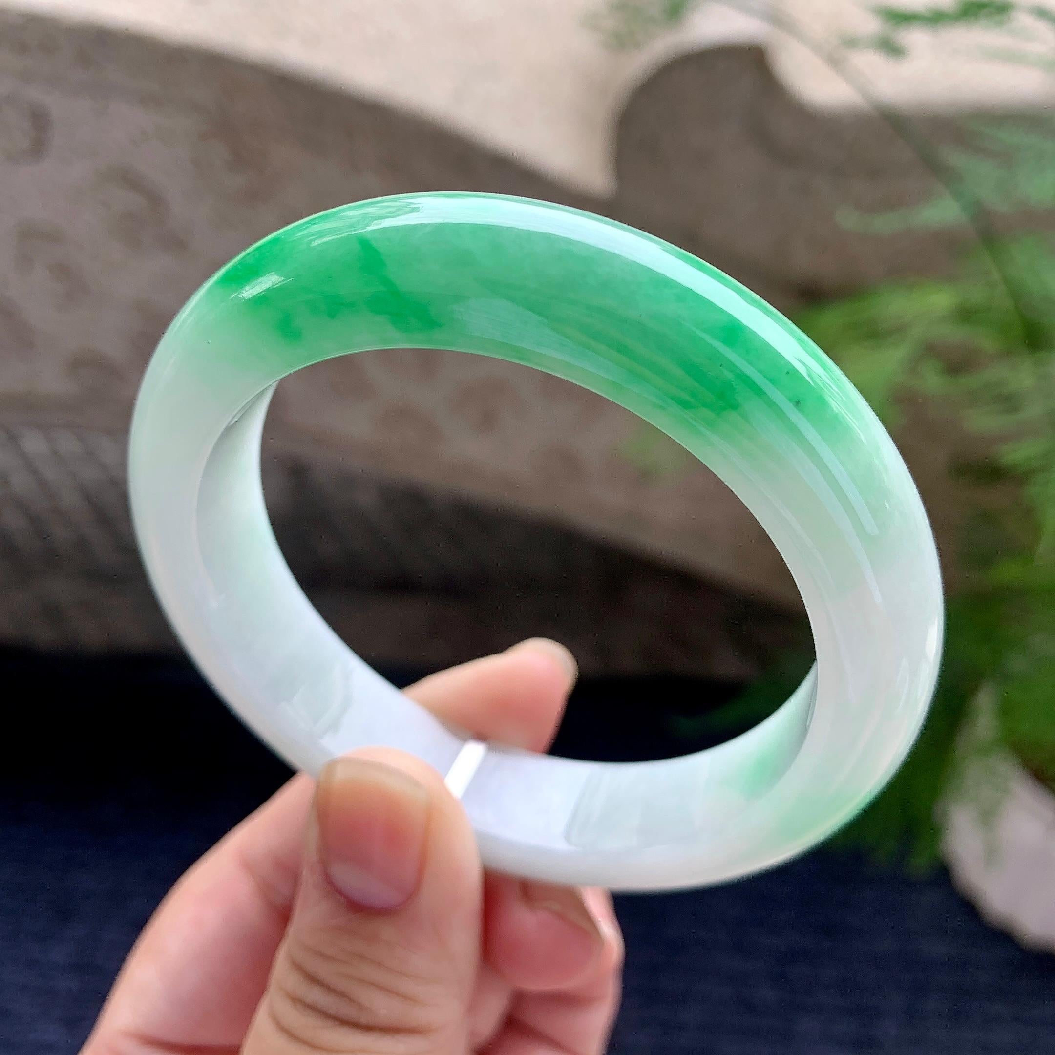 细糯种白底青平安镯（57.5mm）（yc206657）