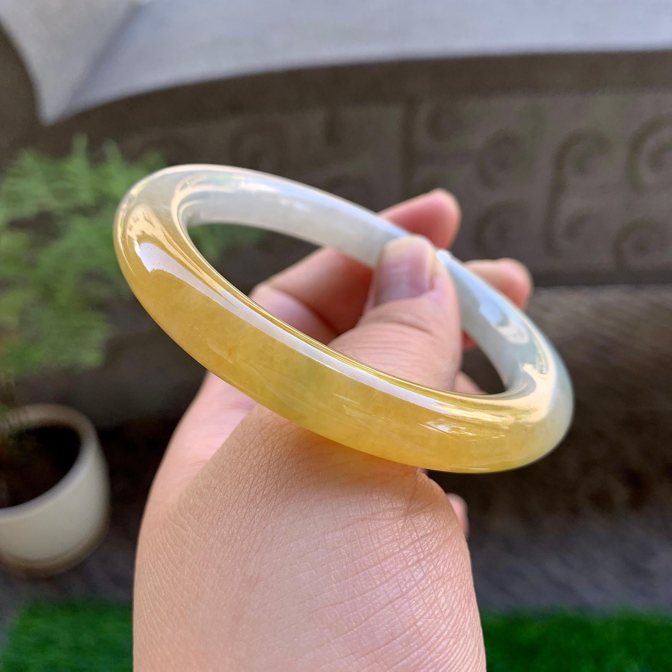 细糯种黄翡圆条手镯（56.2mm）（yc246658）