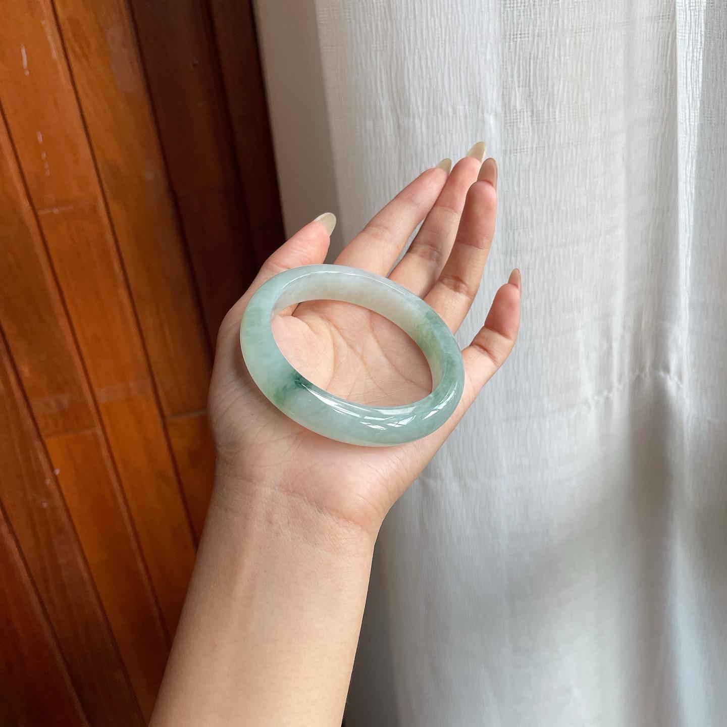 糯冰种飘花翡翠平安镯（58mm）（yc216833）