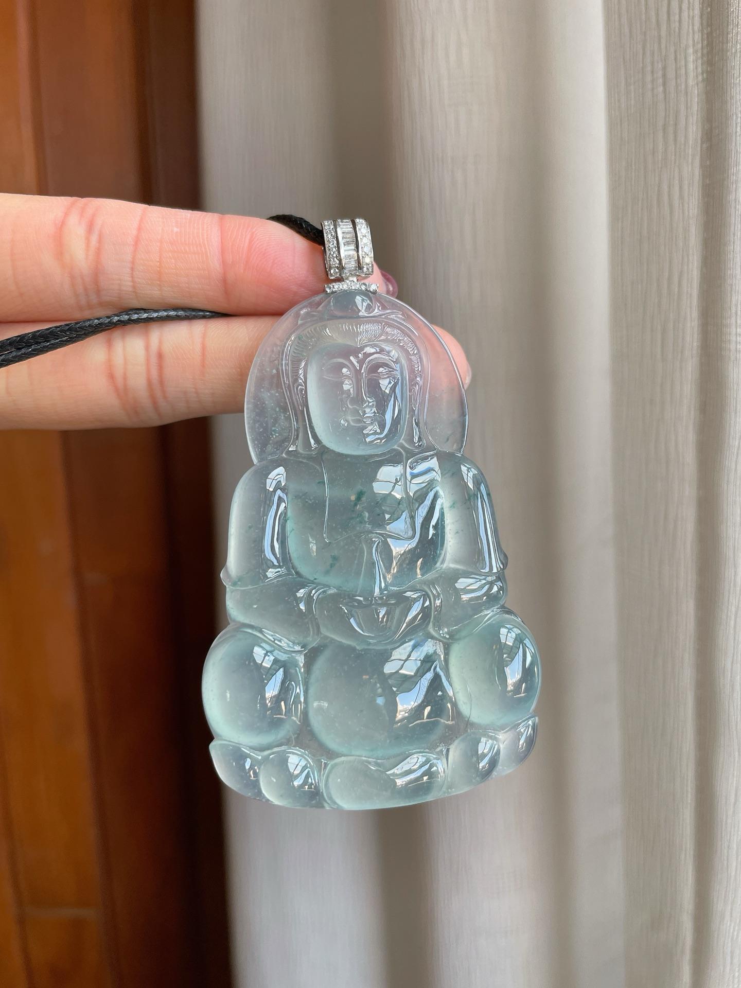 18k金钻镶冰种蓝底飘花观音（yc295788）