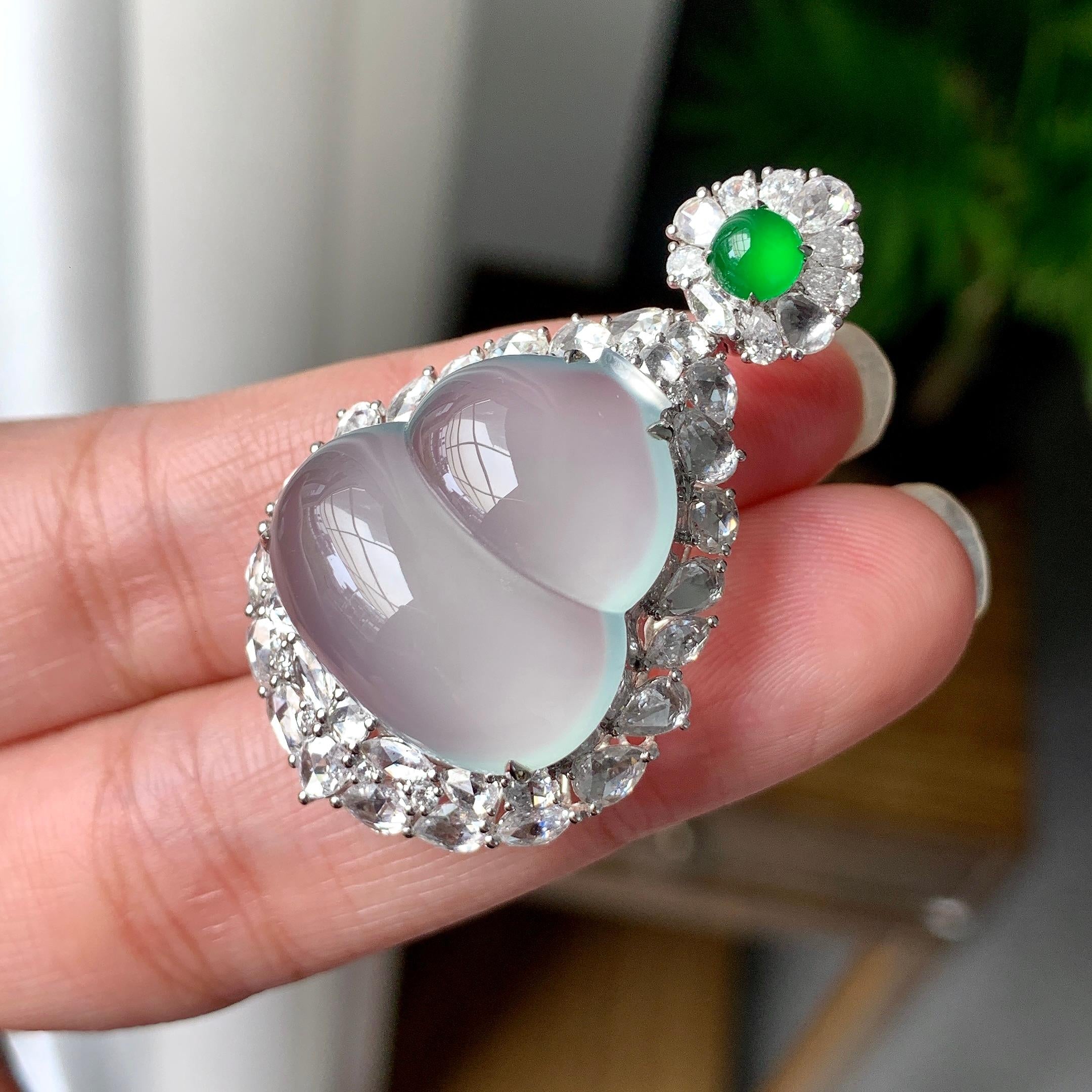 18K金钻镶冰种无色葫芦吊坠（yc255603）