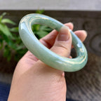 小圈口 细糯种飘绿花圆条手镯51.6圈口 天然缅甸A货翡翠（yc330333）