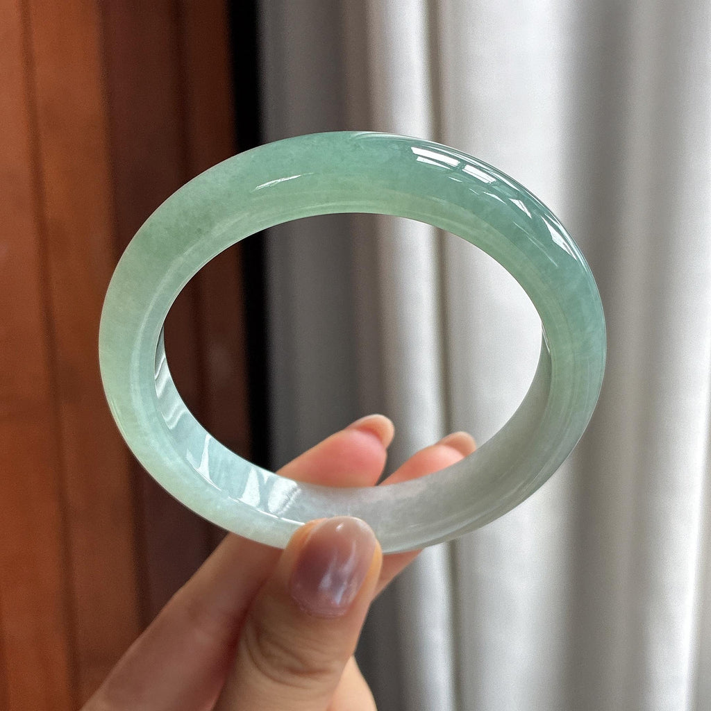 糯冰半山半水正圈平安镯 58圈 天然缅甸A货翡翠（yc525941）