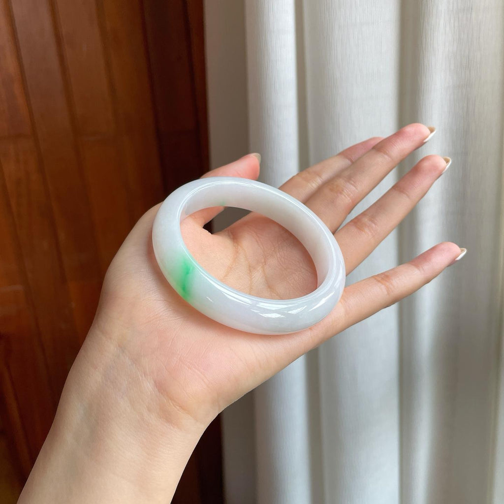 糯冰白底青翡翠平安镯（56mm)（yc373875）
