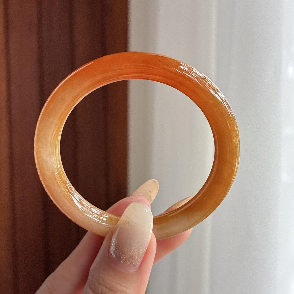 小圈口 细糯冰黄翡圆条手镯 50圈 天然缅甸Ａ货翡翠（yc497216）