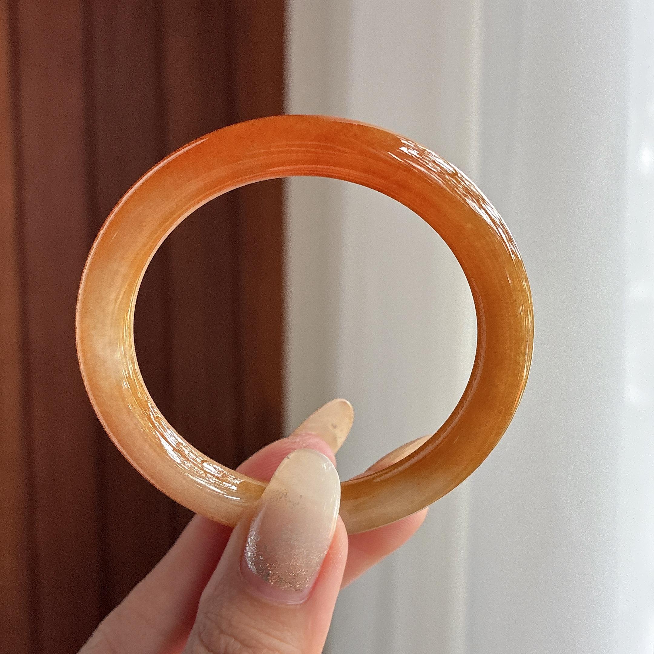 小圈口 细糯冰黄翡圆条手镯 50圈 天然缅甸Ａ货翡翠（yc497216）