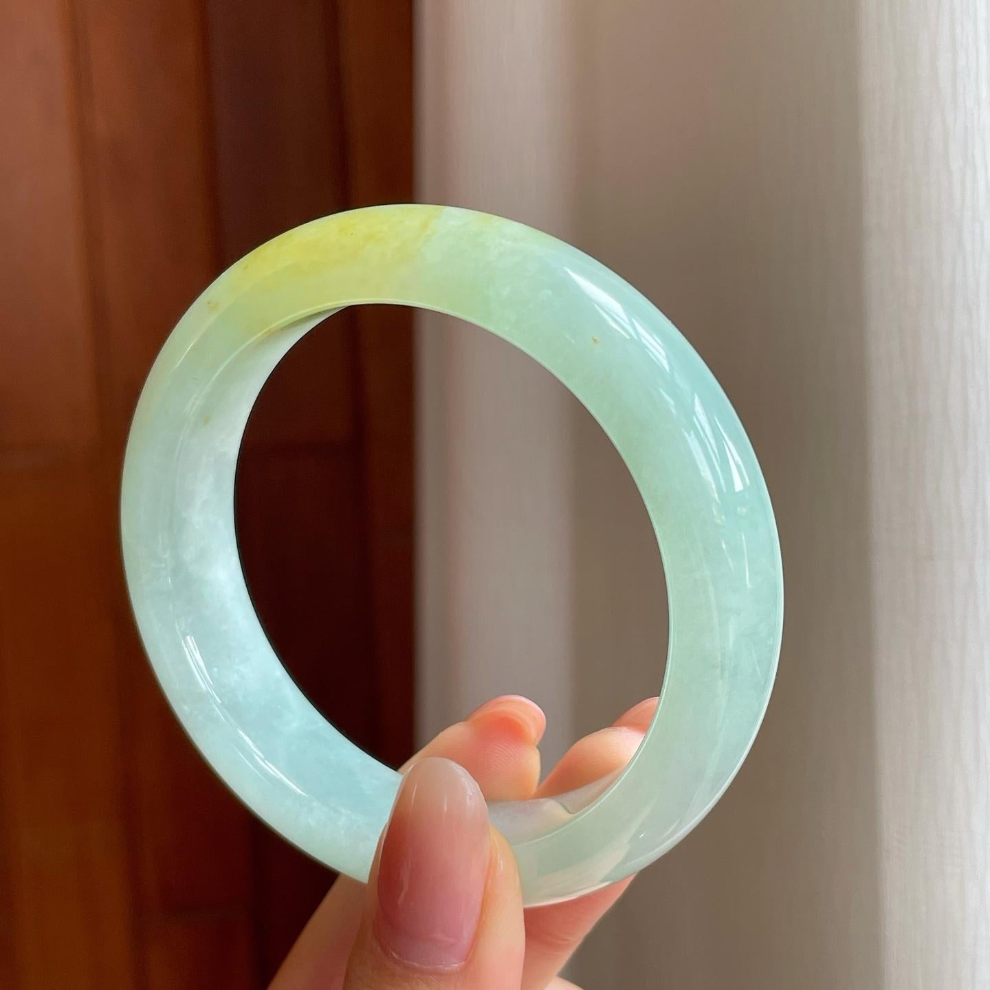 冰种黄翡翡翠平安镯（55.4mm)（yc345511）