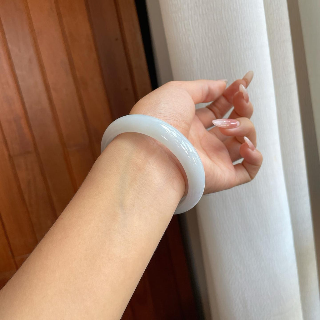 糯冰白月光翡翠平安镯（59.5mm）（yc268101）