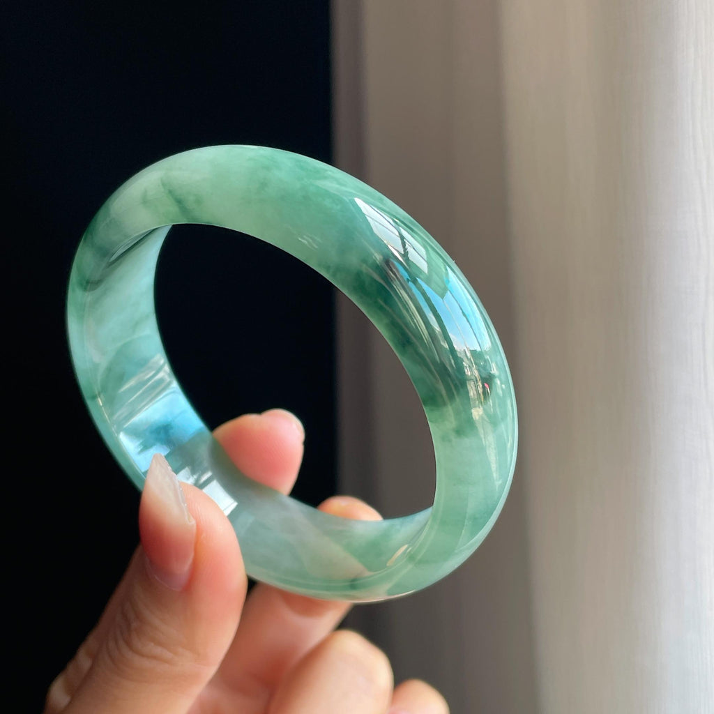 冰种宽版飘花翡翠平安镯（57.5mm）（yc323786）