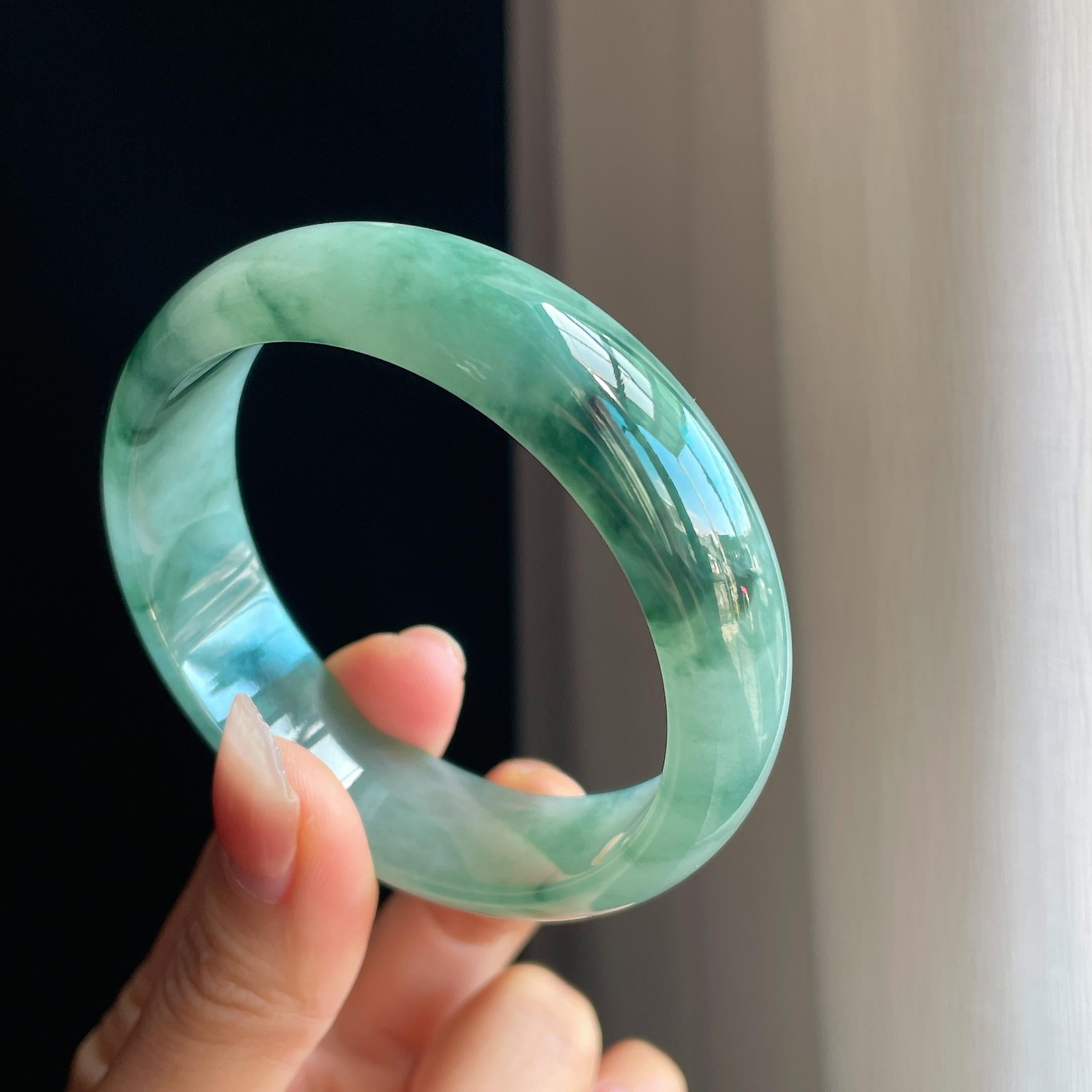冰种宽版飘花翡翠平安镯（57.5mm）（yc323786）