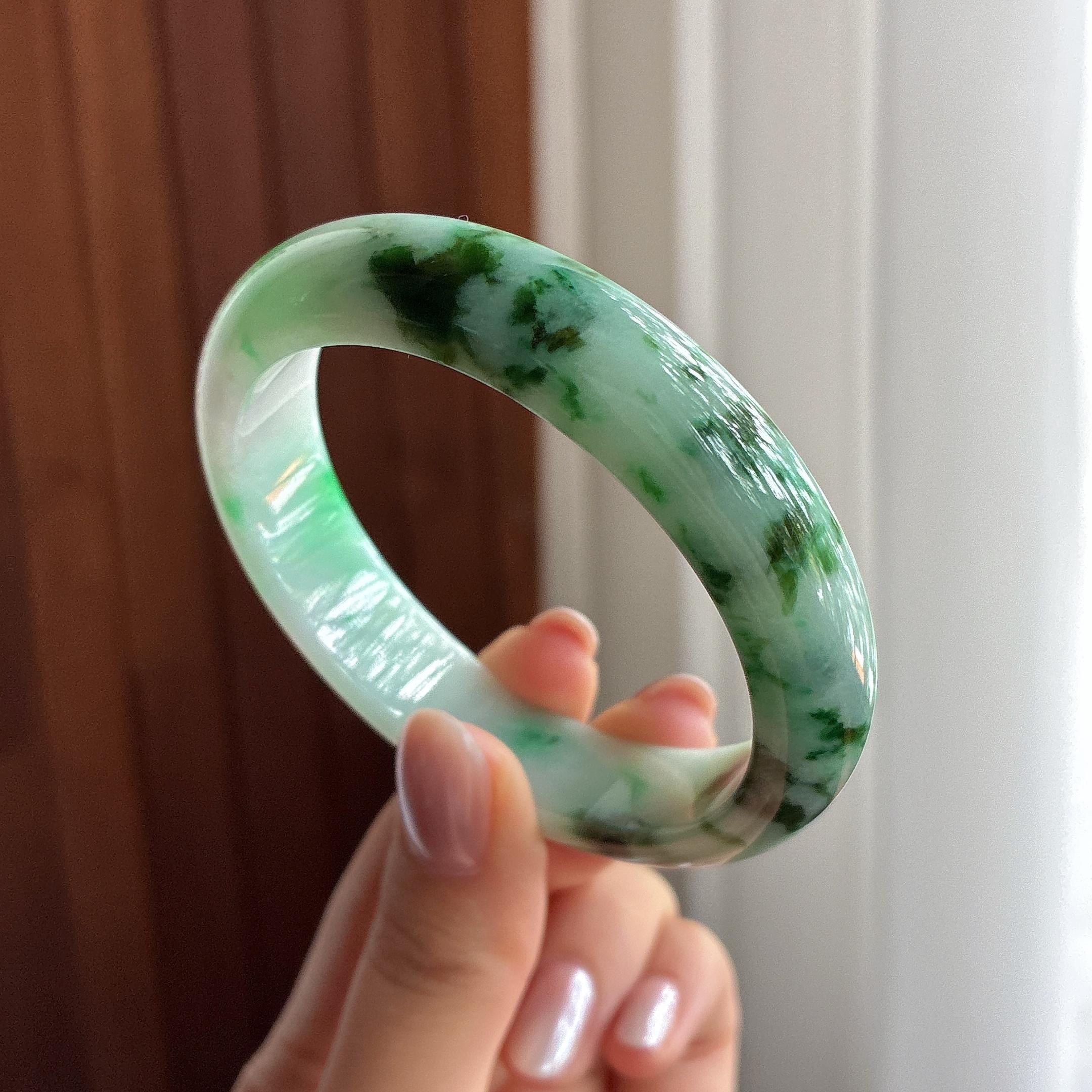 细糯种飘花正圈平安镯 56圈 天然缅甸A货翡翠（yc495446）