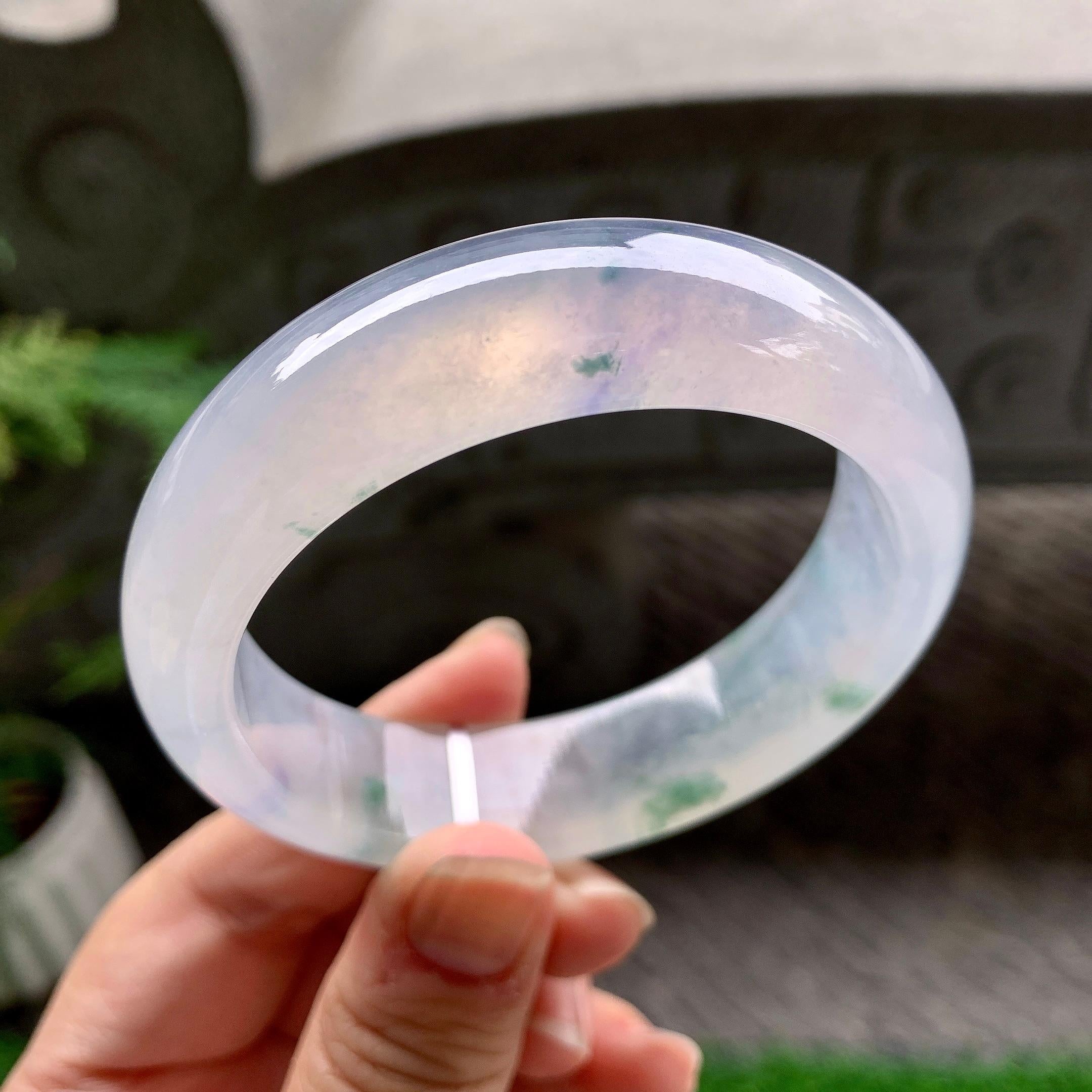 冰种飘花宽版轮胎手镯（58mm）（yc253072）