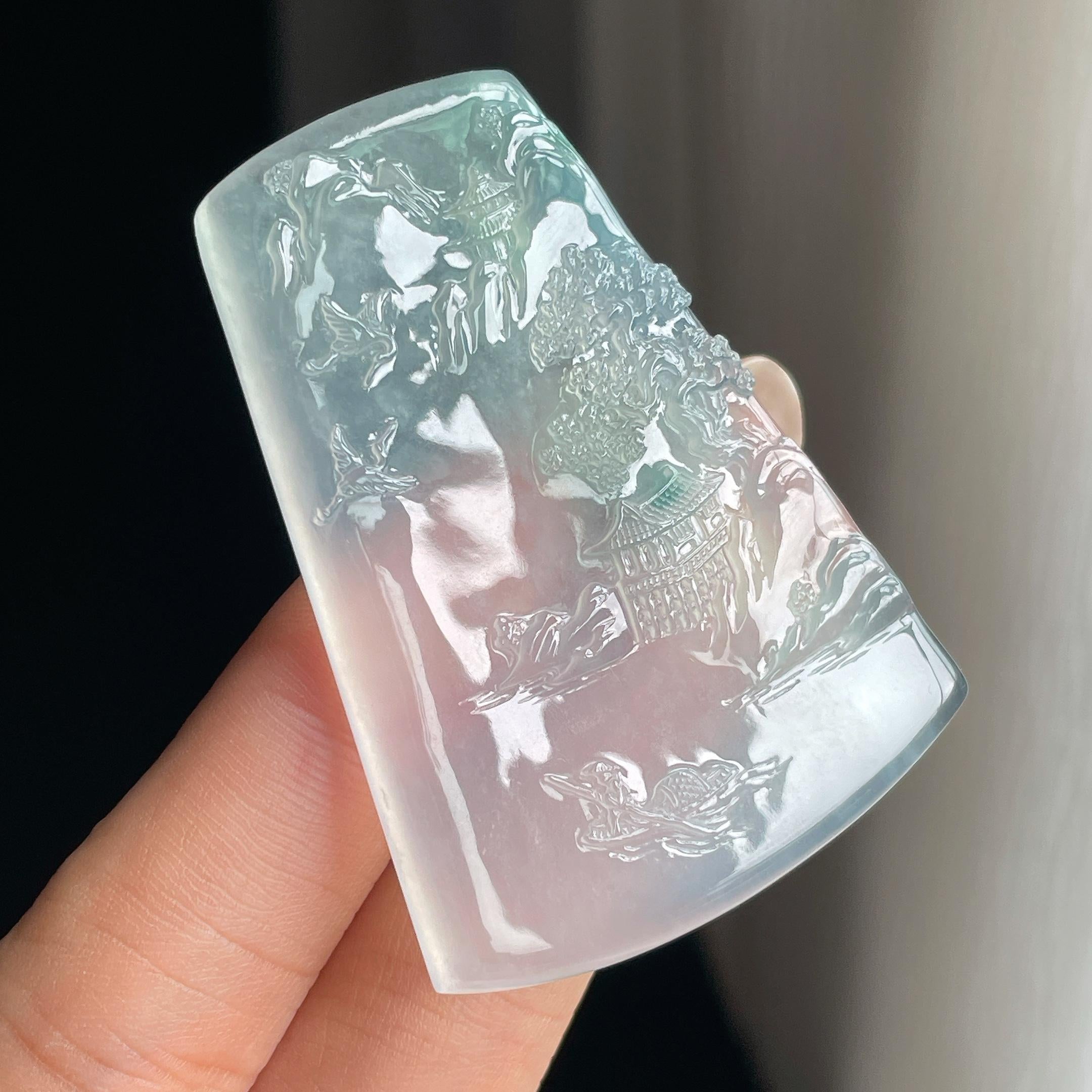 冰玻种飘花翡翠山水牌（yc417089）