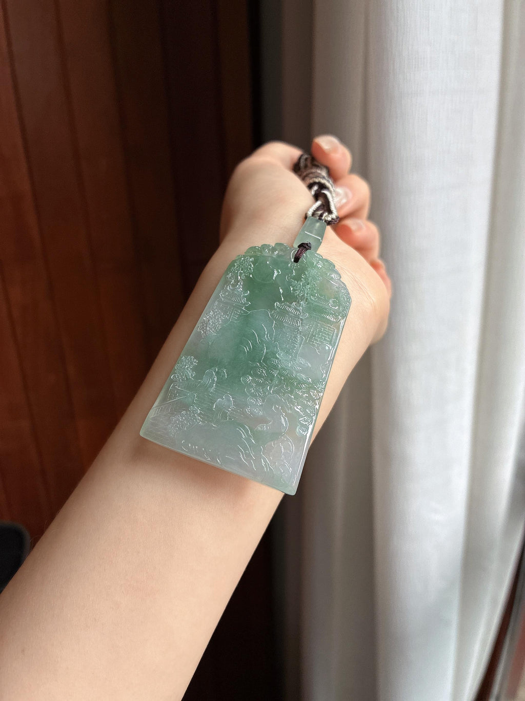 糯冰带色山水牌挂件 天然缅甸A货翡翠（yc465146）