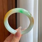 糯冰黄加绿翡翠平安镯（58.5mm）（yc268243）