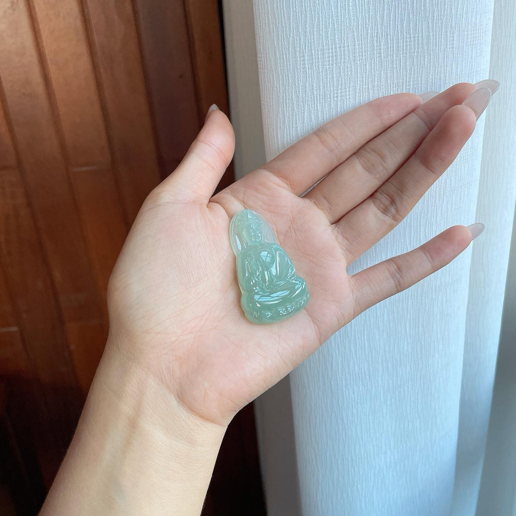 糯冰晴底翡翠观音挂件（yc265785）