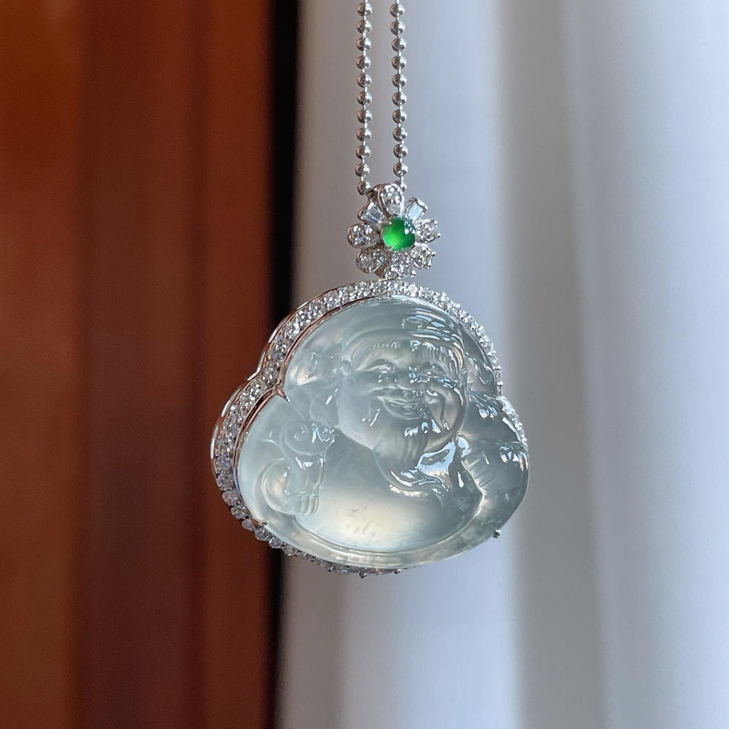 18k金钻镶冰种淡晴底翡翠财神（yc265739）