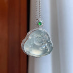 18k金钻镶冰种淡晴底翡翠财神（yc265739）