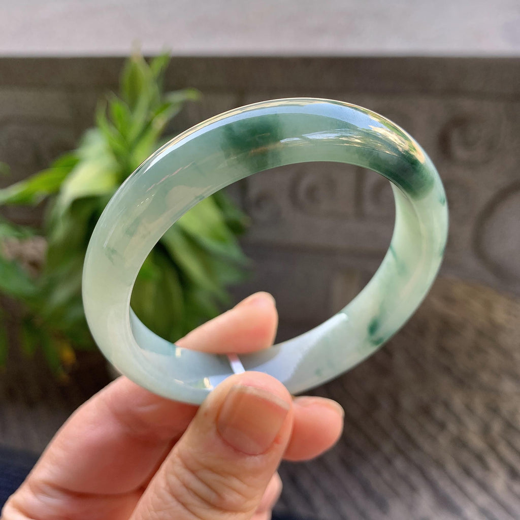 细糯种飘绿花正圈平安镯54.4圈口 天然缅甸A货翡翠（yc330287）