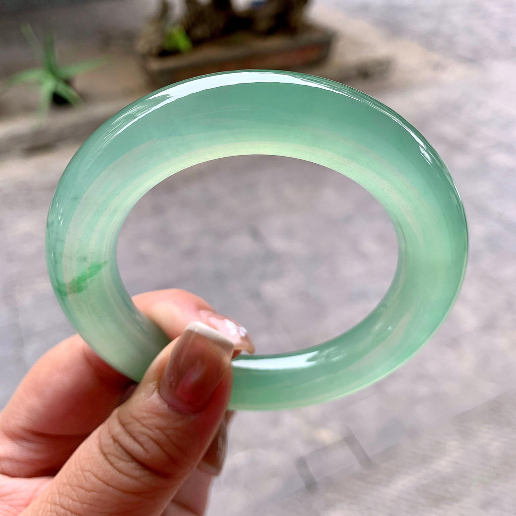 厚装饱满 冰种晴水飘绿花圆条手镯 57圈口 天然缅甸A货翡翠（yc378785）