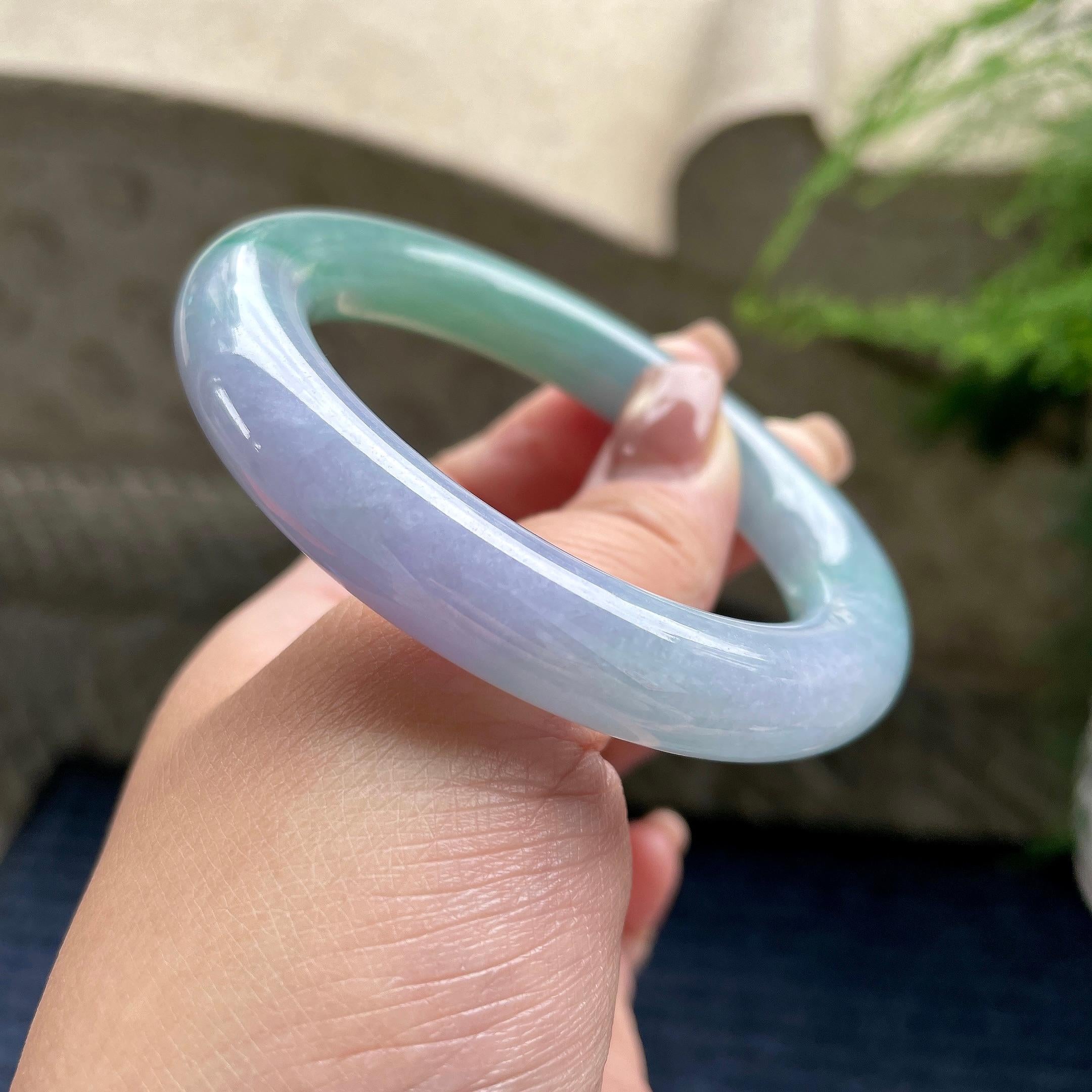 糯冰种春带彩圆条手镯56.3圈口  天然缅甸A货翡翠（yc350663）