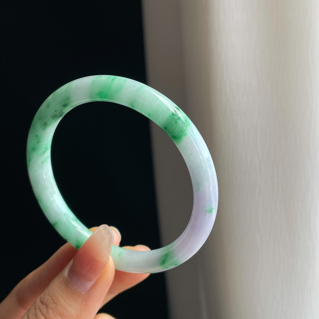 糯冰春彩翡翠圆条手镯（54.6mm)（yc334658）