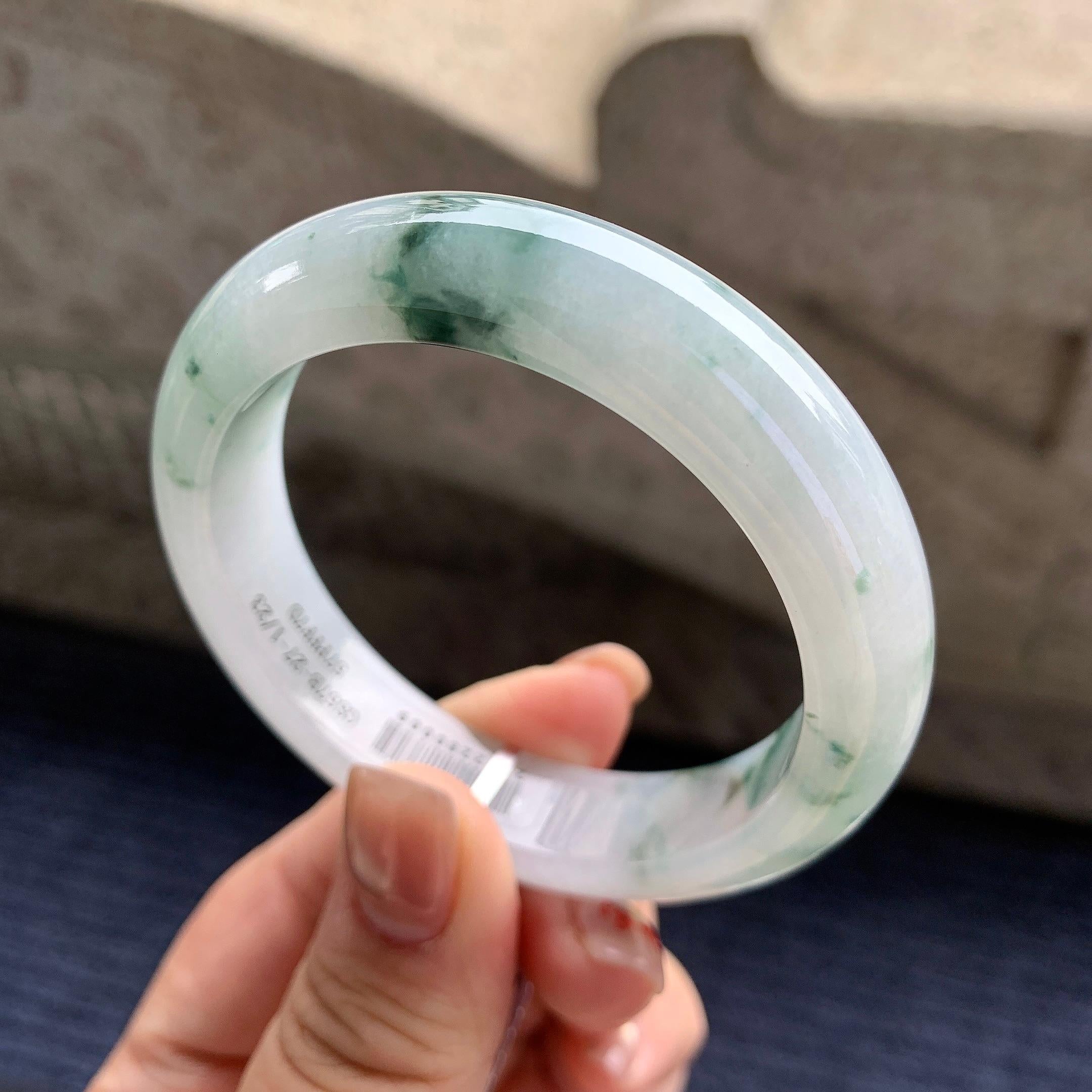 小圈口 细糯种飘花正圈平安镯 53.3圈口 天然缅甸A货翡翠（yc346964）