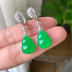 18K金钻镶糯冰种阳绿葫芦耳坠（yc248186）