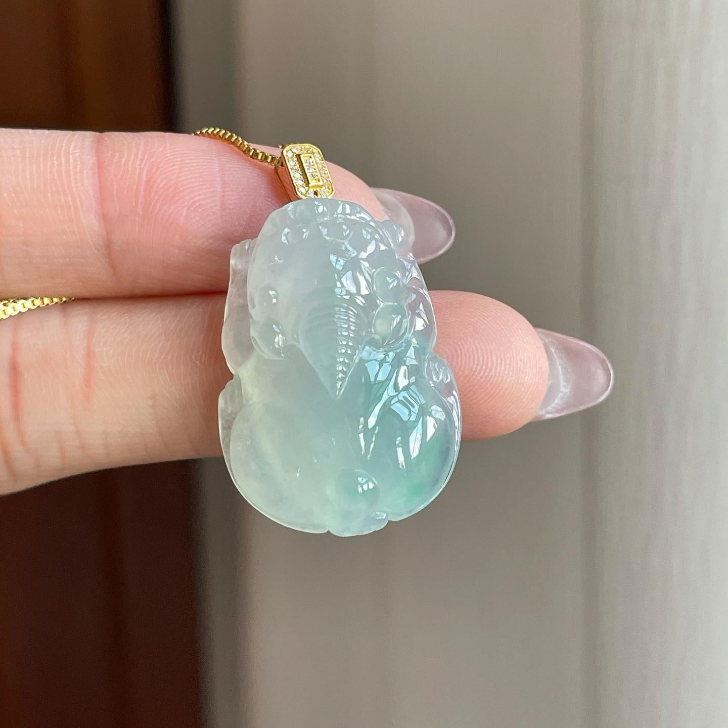 18k金钻镶冰种飘花翡翠貔貅（yc291680）
