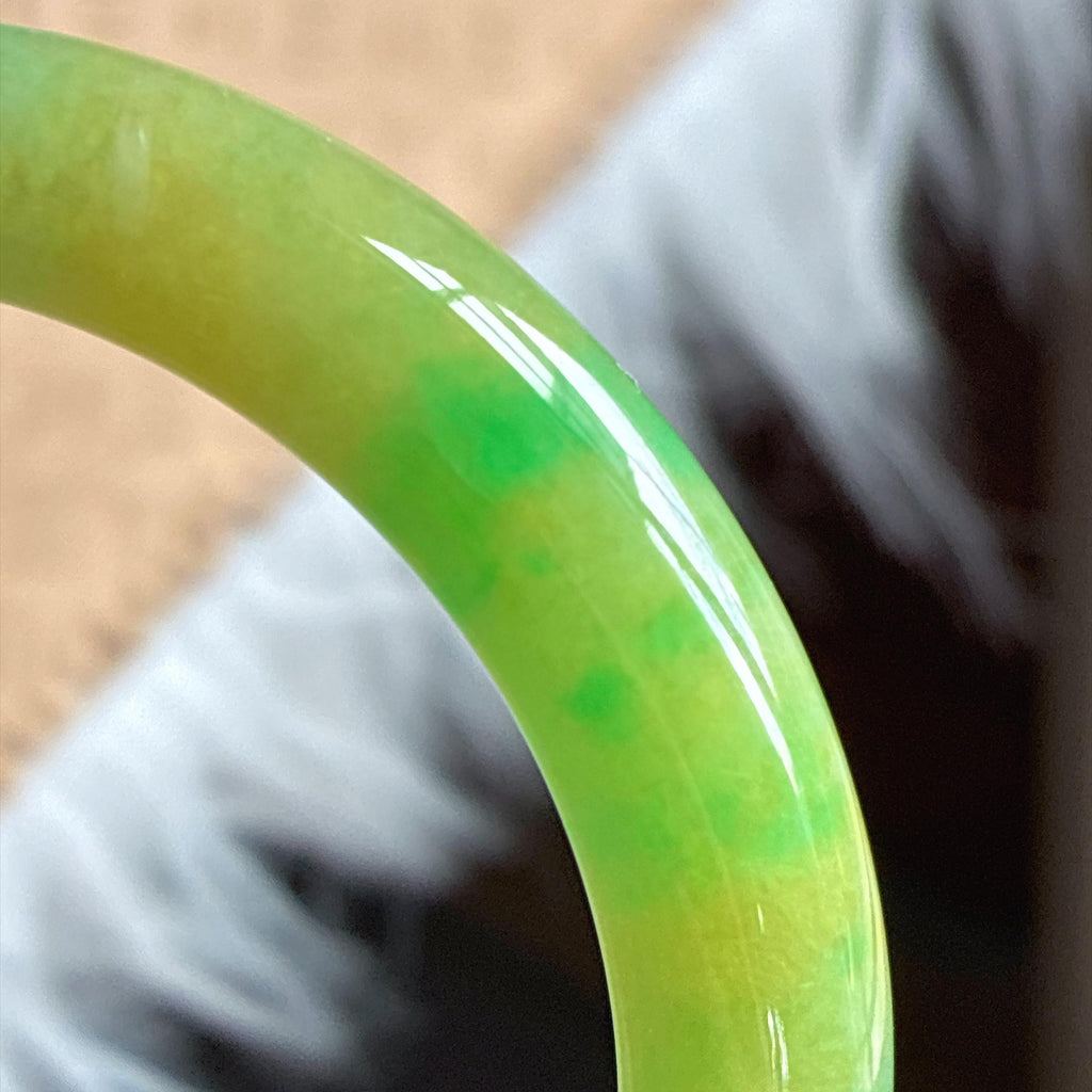 糯冰黄加绿正圈平安镯 51圈 天然缅甸A货翡翠（yc484403）