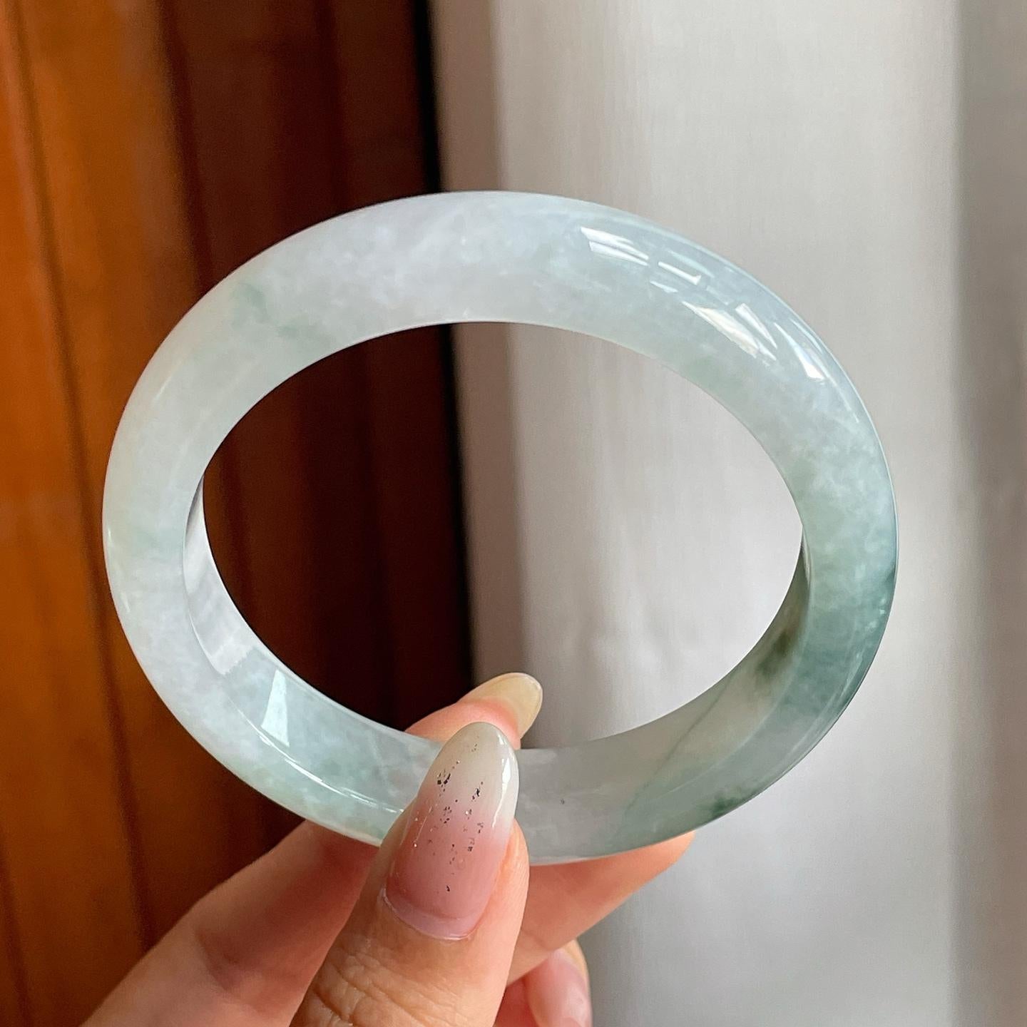 糯冰种飘花翡翠平安镯（56.5mm）（yc216825）