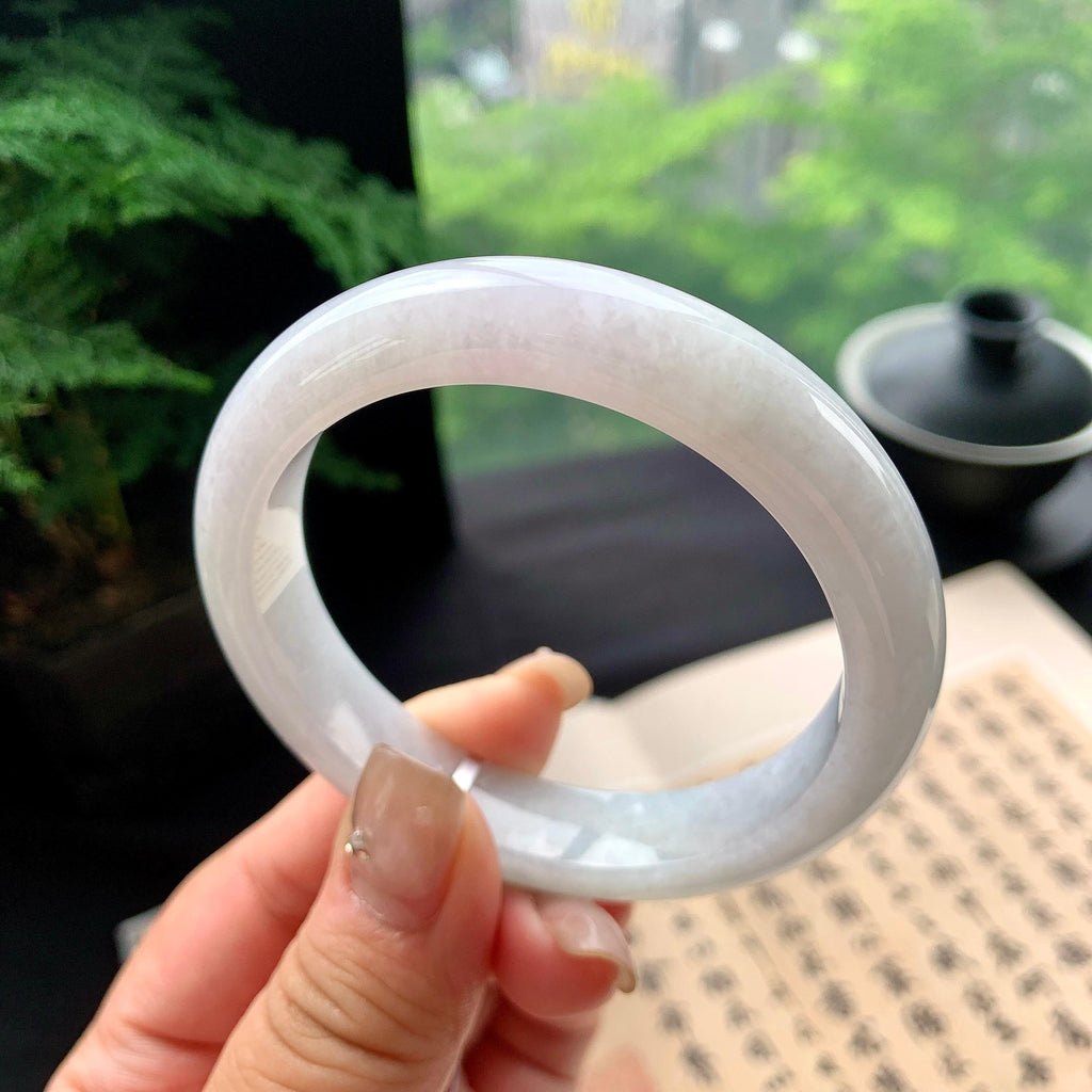细糯种淡紫罗兰正圈平安镯 56.2圈口 天然缅甸A货翡翠（yc473087）